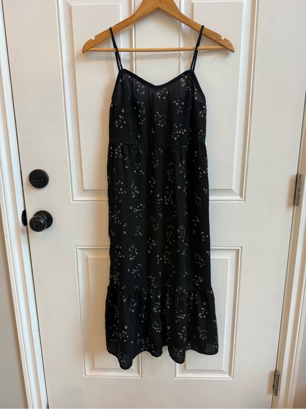 Black Floral Dress with Adjustable Spaghetti Straps feminine, lightweight, flowy